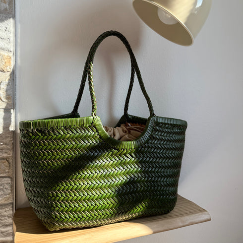 <tc>Carmel - Bolso de piel auténtica tejida a mano en forma de U Verde</tc>